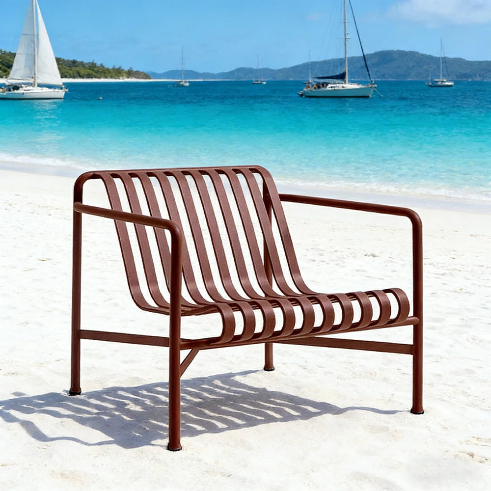 SOLARA Outdoor Metal Seating Collection - Bench, Lounger, Bar Stool & Dining Chair, Heavy-Duty Steel Frame, Weather-Resistant Finish - Wine
