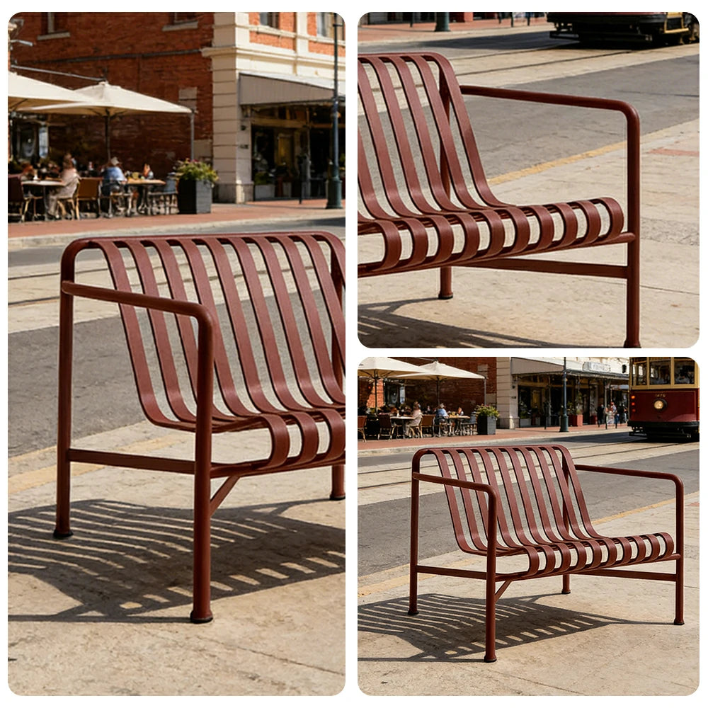 SOLARA Outdoor Metal Seating Collection - Bench, Lounger, Bar Stool & Dining Chair, Heavy-Duty Steel Frame, Weather-Resistant Finish - Wine