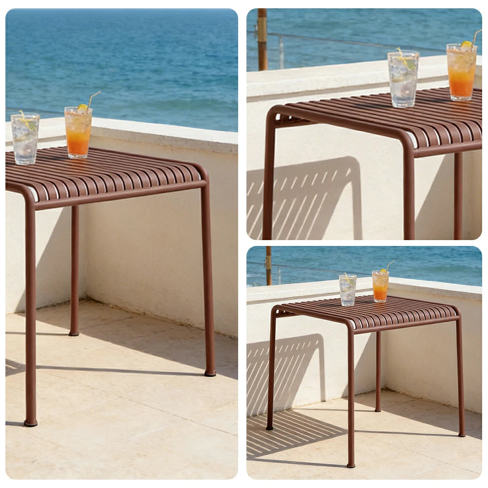 SOLARA Outdoor Metal Furniture Collection - Coffee Table, Long Table, Low Table & Dining Table, Heavy-Duty Steel Frame, Weather-Resistant Finish - Wine