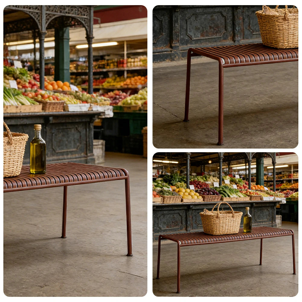 SOLARA Outdoor Metal Furniture Collection - Coffee Table, Long Table, Low Table & Dining Table, Heavy-Duty Steel Frame, Weather-Resistant Finish - Wine