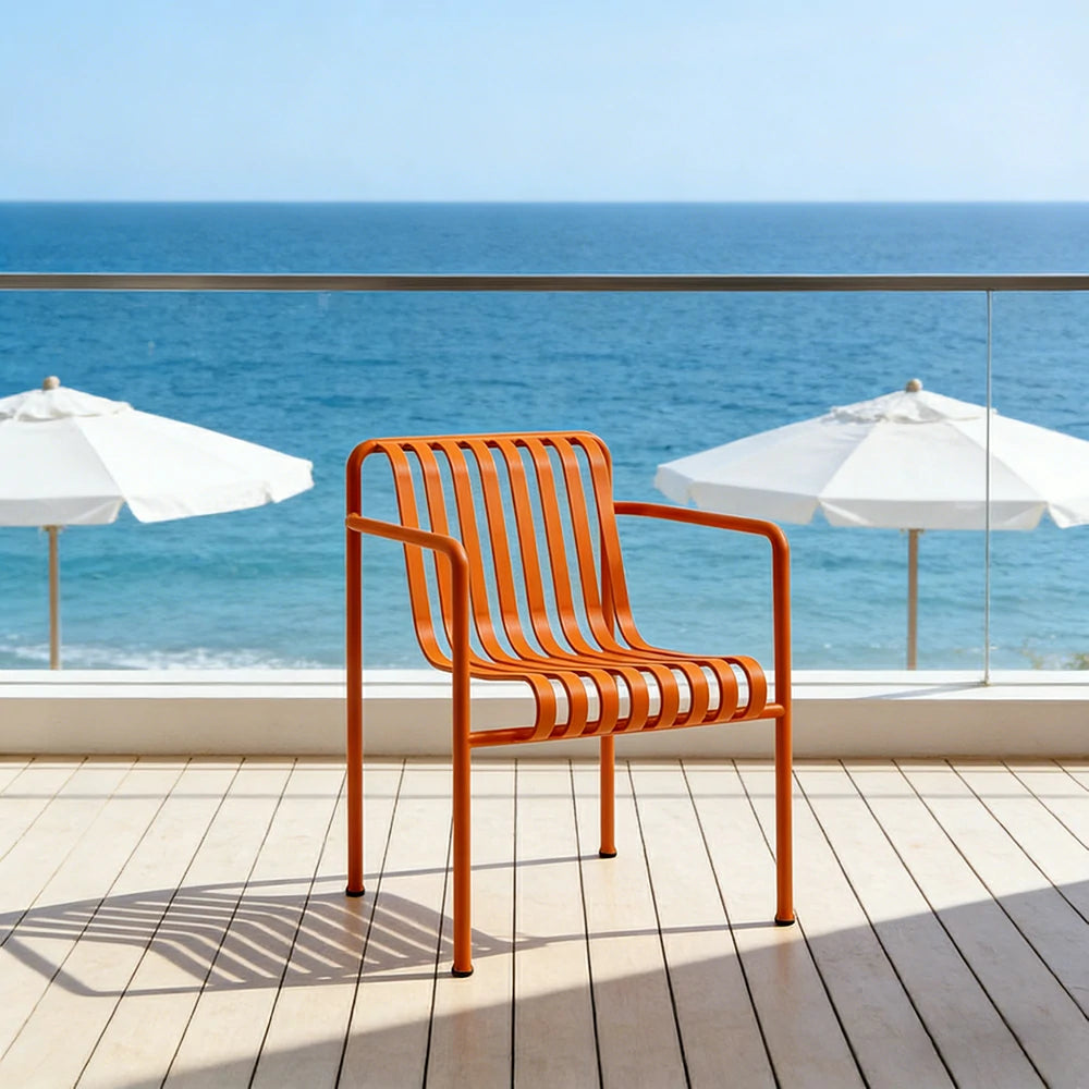 SOLARA Outdoor Metal Seating Collection - Bench, Lounger, Bar Stool & Dining Chair, Heavy-Duty Steel Frame, Weather-Resistant Finish - Orange