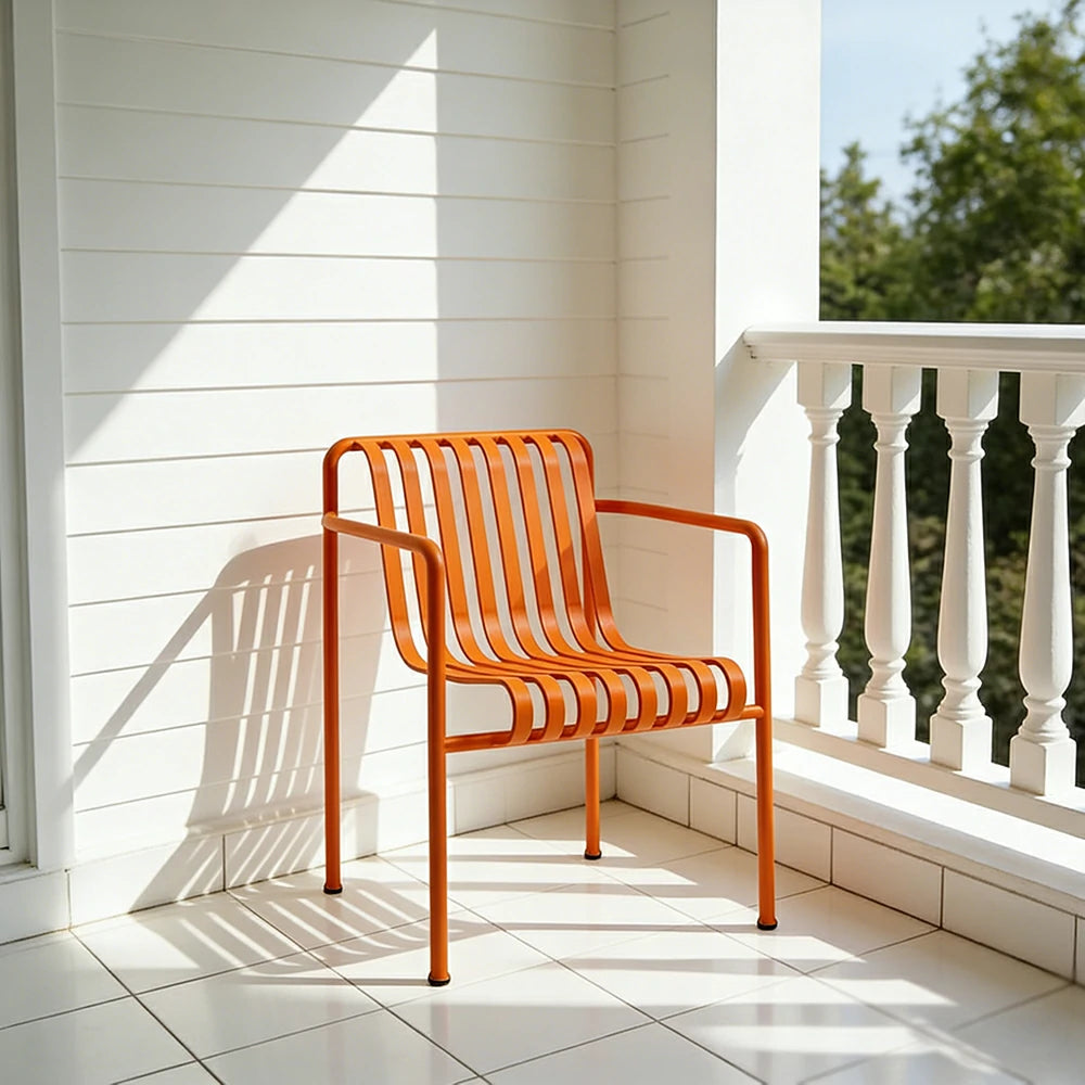 SOLARA Outdoor Metal Seating Collection - Bench, Lounger, Bar Stool & Dining Chair, Heavy-Duty Steel Frame, Weather-Resistant Finish - Orange