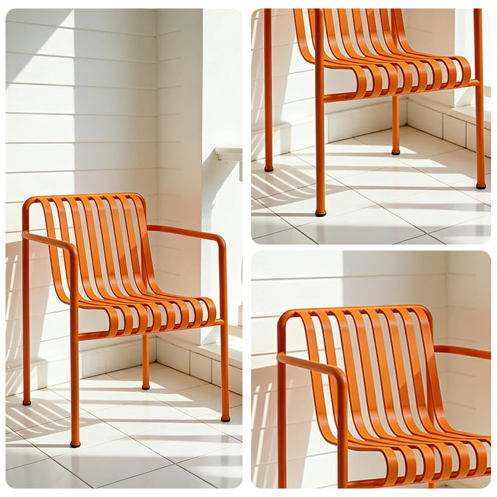 SOLARA Outdoor Metal Seating Collection - Bench, Lounger, Bar Stool & Dining Chair, Heavy-Duty Steel Frame, Weather-Resistant Finish - Orange