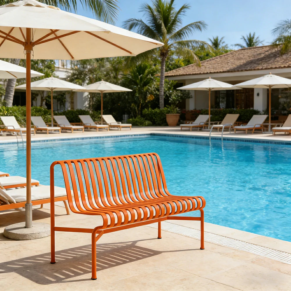 SOLARA Outdoor Metal Seating Collection - Bench, Lounger, Bar Stool & Dining Chair, Heavy-Duty Steel Frame, Weather-Resistant Finish - Orange