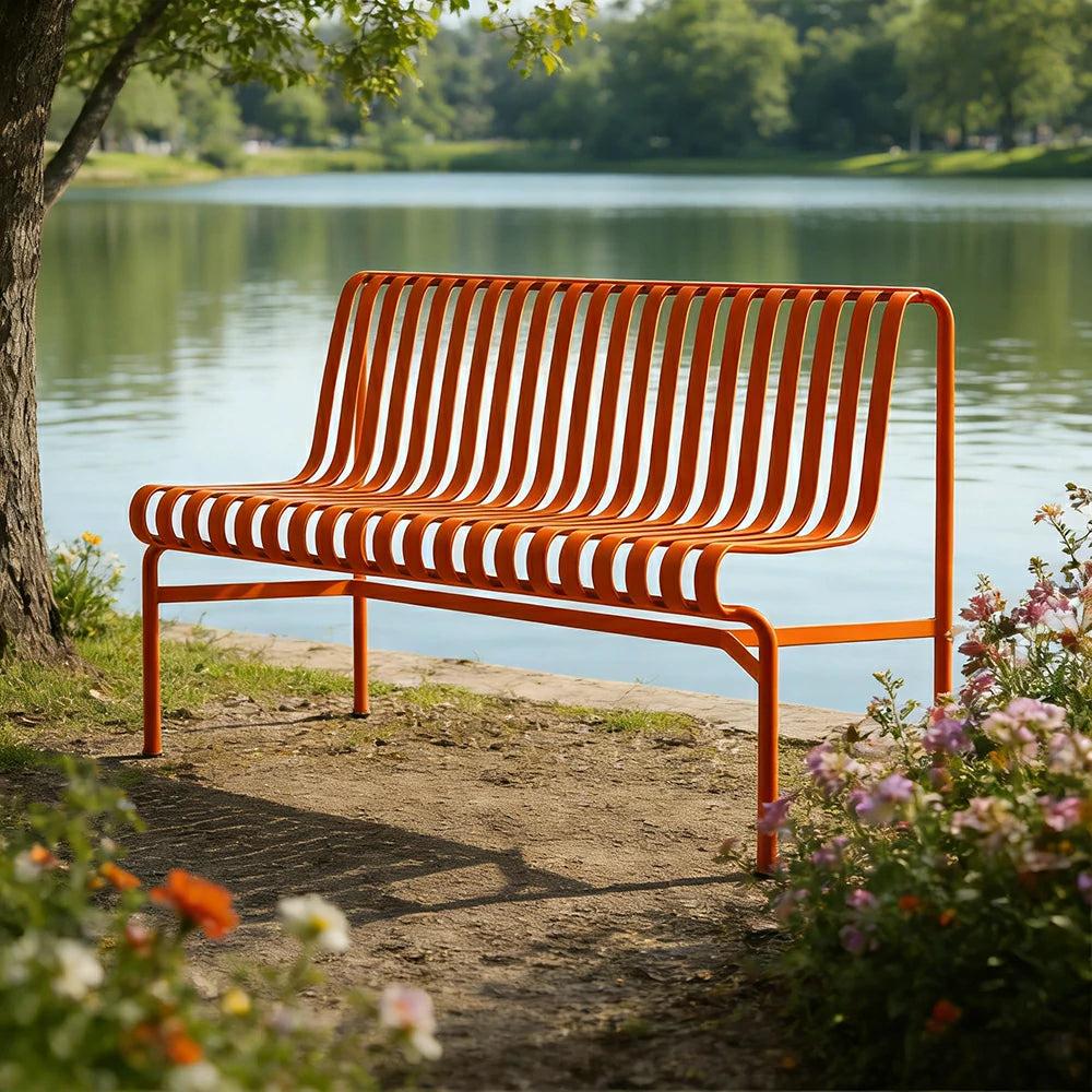 SOLARA Outdoor Metal Seating Collection - Bench, Lounger, Bar Stool & Dining Chair, Heavy-Duty Steel Frame, Weather-Resistant Finish - Orange