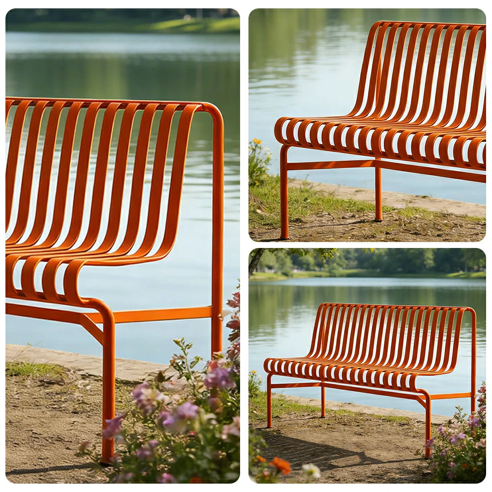 SOLARA Outdoor Metal Seating Collection - Bench, Lounger, Bar Stool & Dining Chair, Heavy-Duty Steel Frame, Weather-Resistant Finish - Orange