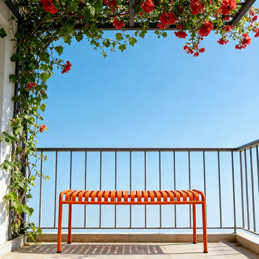 SOLARA Outdoor Metal Seating Collection - Bench, Lounger, Bar Stool & Dining Chair, Heavy-Duty Steel Frame, Weather-Resistant Finish - Orange