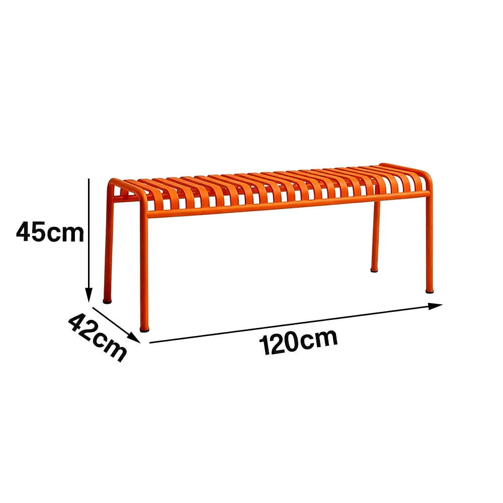 SOLARA Outdoor Metal Seating Collection - Bench, Lounger, Bar Stool & Dining Chair, Heavy-Duty Steel Frame, Weather-Resistant Finish - Orange