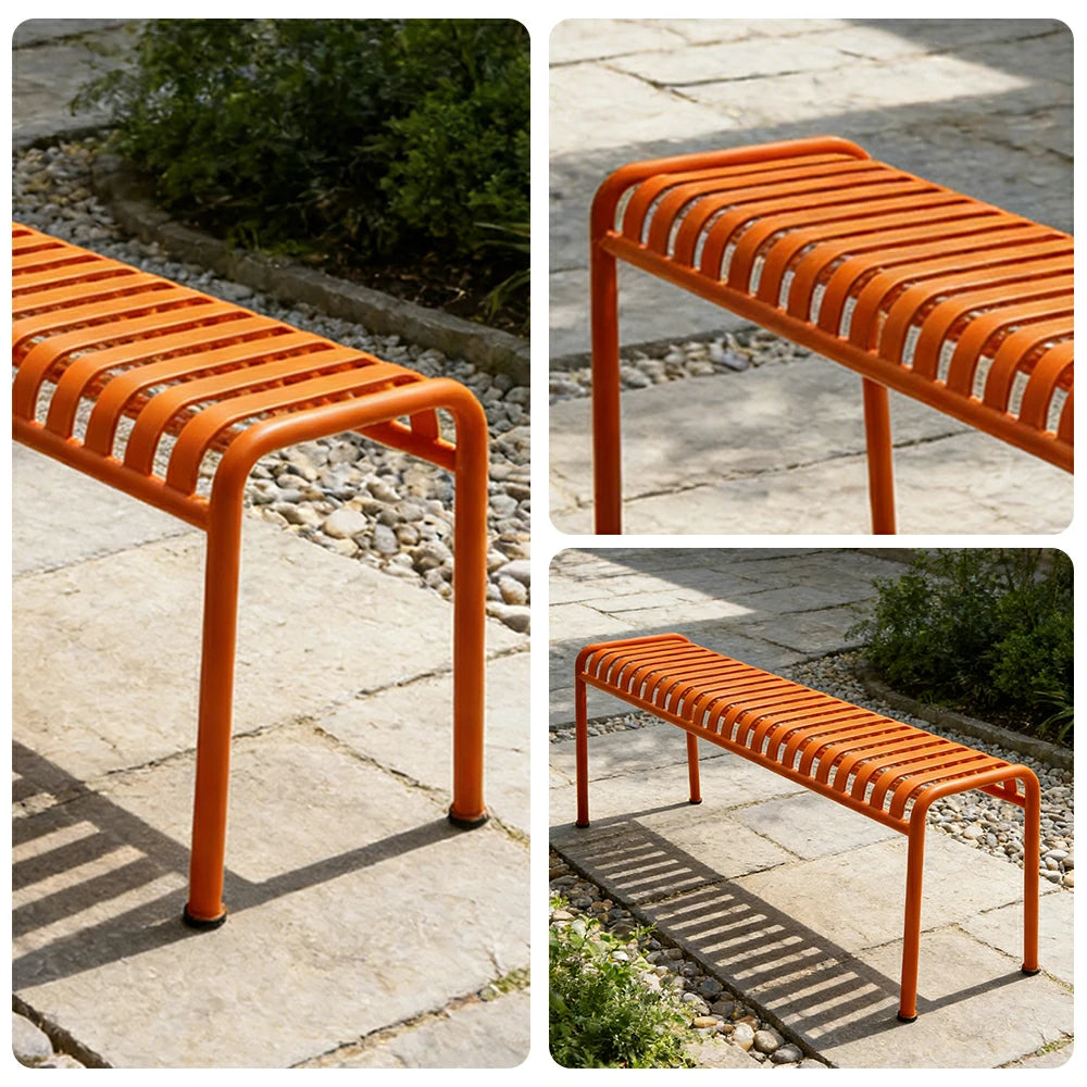 SOLARA Outdoor Metal Seating Collection - Bench, Lounger, Bar Stool & Dining Chair, Heavy-Duty Steel Frame, Weather-Resistant Finish - Orange