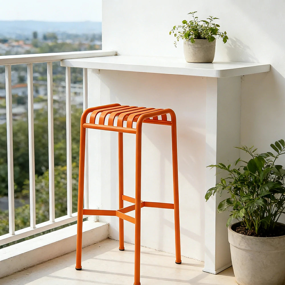 SOLARA Outdoor Metal Seating Collection - Bench, Lounger, Bar Stool & Dining Chair, Heavy-Duty Steel Frame, Weather-Resistant Finish - Orange