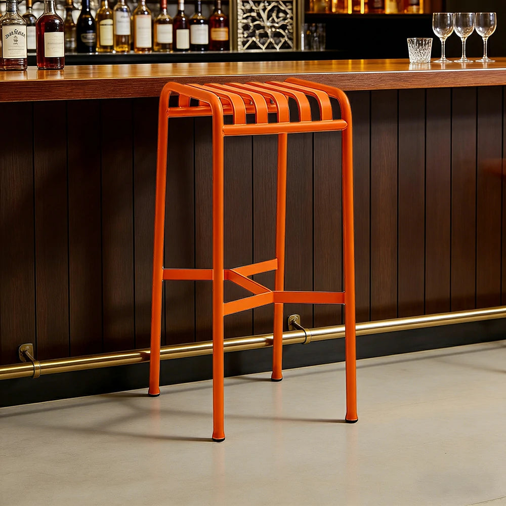 SOLARA Outdoor Metal Seating Collection - Bench, Lounger, Bar Stool & Dining Chair, Heavy-Duty Steel Frame, Weather-Resistant Finish - Orange
