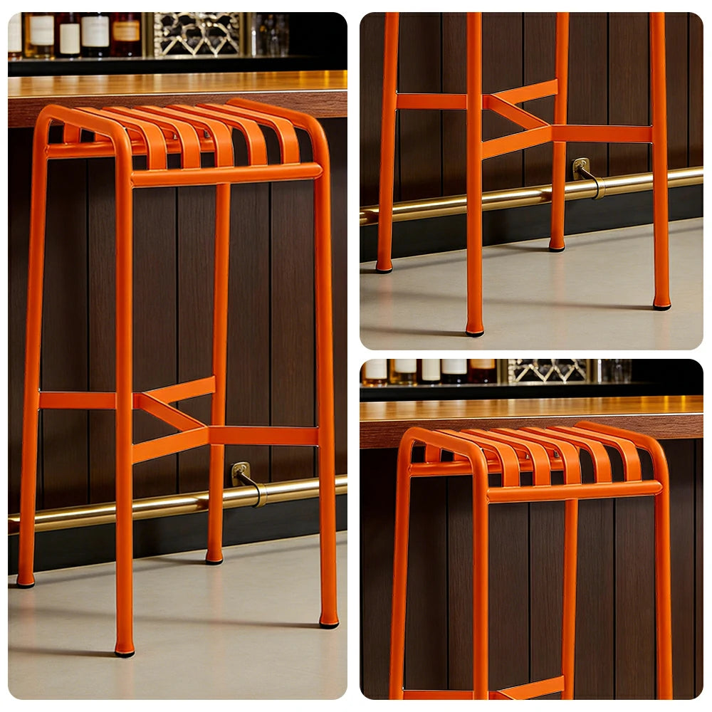 SOLARA Outdoor Metal Seating Collection - Bench, Lounger, Bar Stool & Dining Chair, Heavy-Duty Steel Frame, Weather-Resistant Finish - Orange