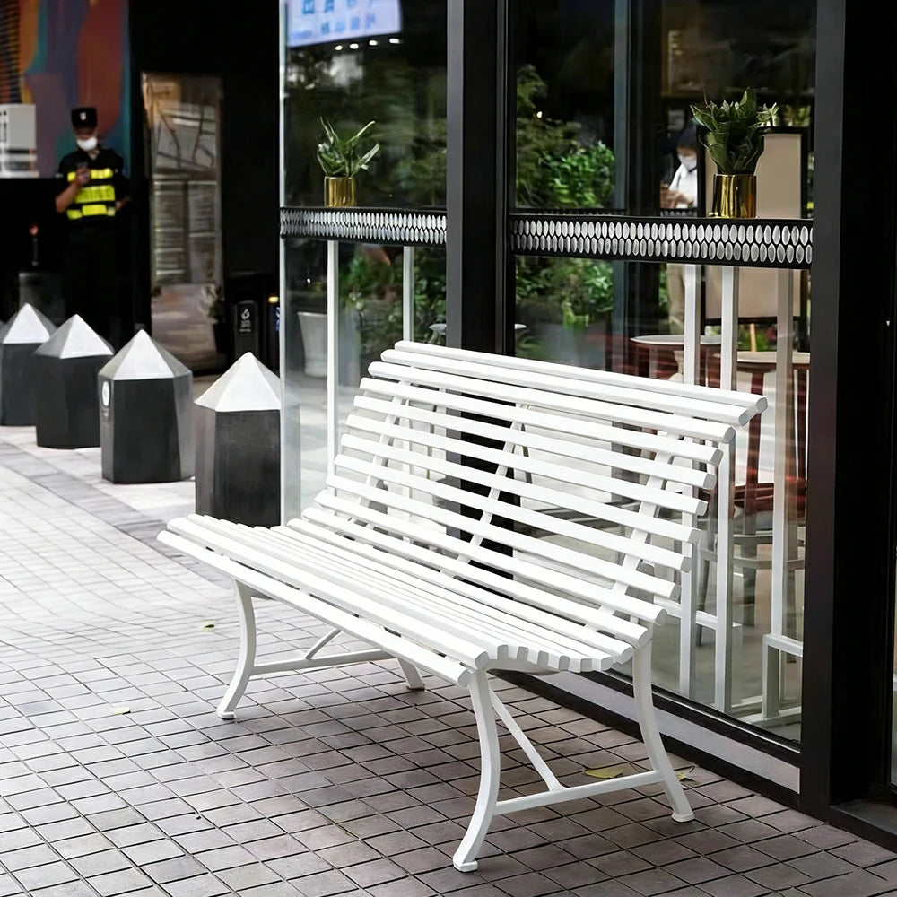 SOLARA 150/200cm Outdoor Bench - High-Strength Iron Frame, Weather-Resistant Coating, Modern Curved Design, Perfect for Gardens, Patios & Commercial Spaces - White
