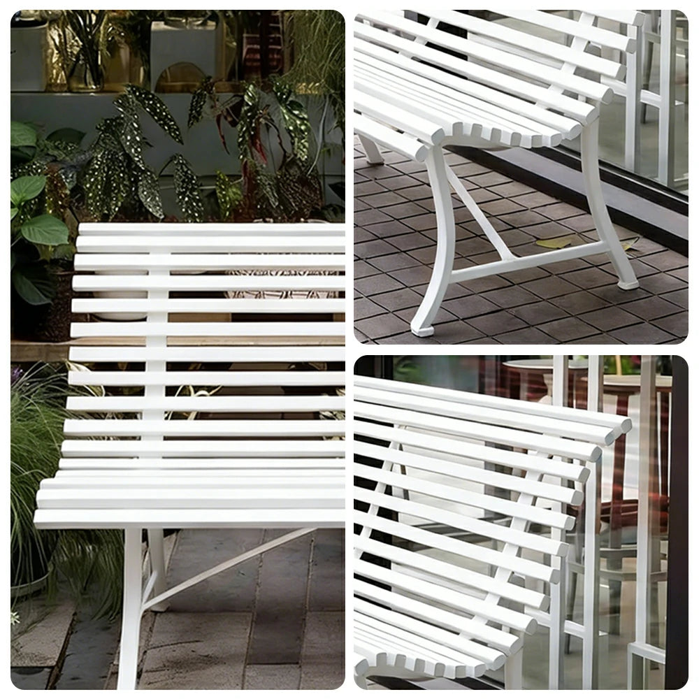 SOLARA 150/200cm Outdoor Bench - High-Strength Iron Frame, Weather-Resistant Coating, Modern Curved Design, Perfect for Gardens, Patios & Commercial Spaces - White