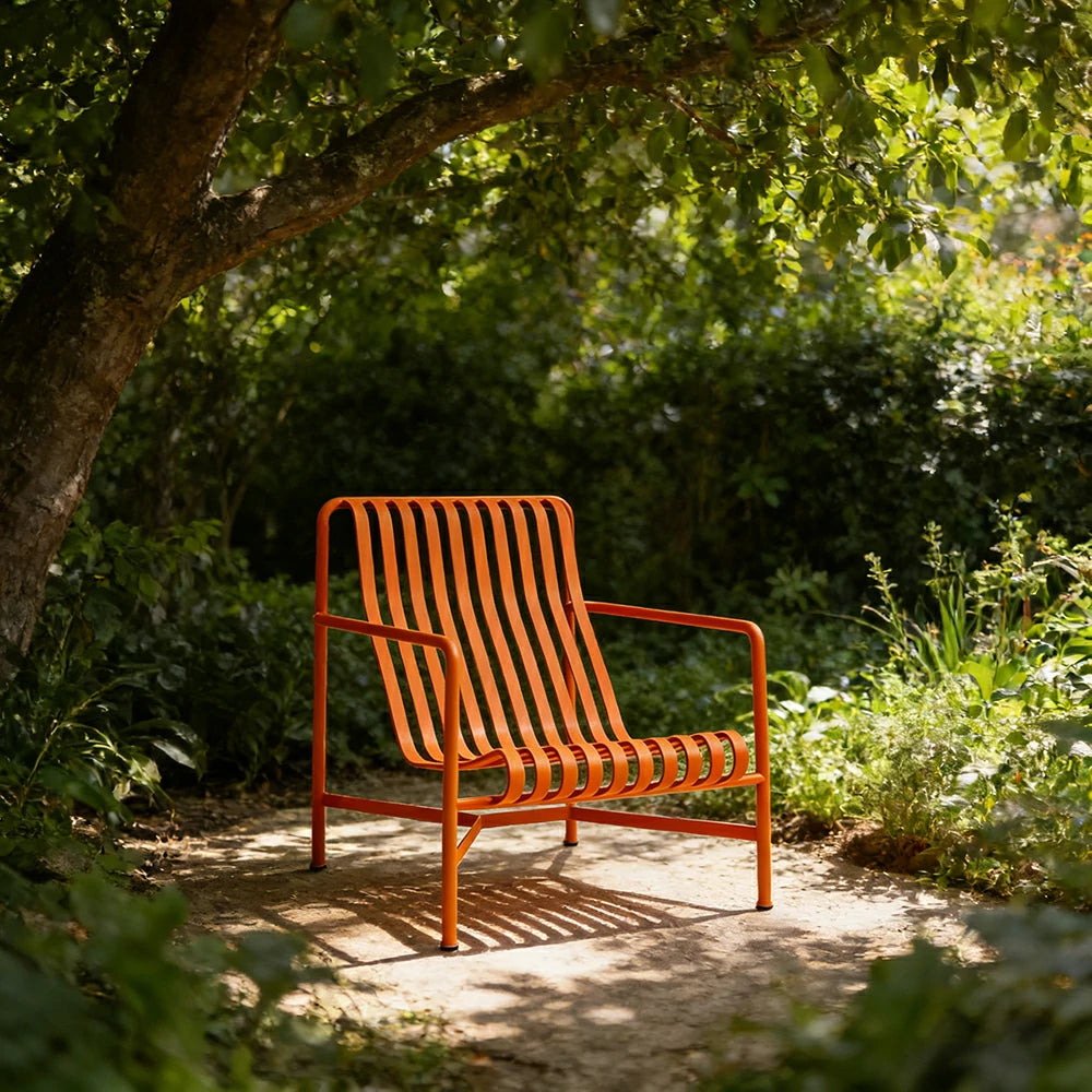 SOLARA Outdoor Metal Seating Collection - Bench, Lounger, Bar Stool & Dining Chair, Heavy-Duty Steel Frame, Weather-Resistant Finish - Orange