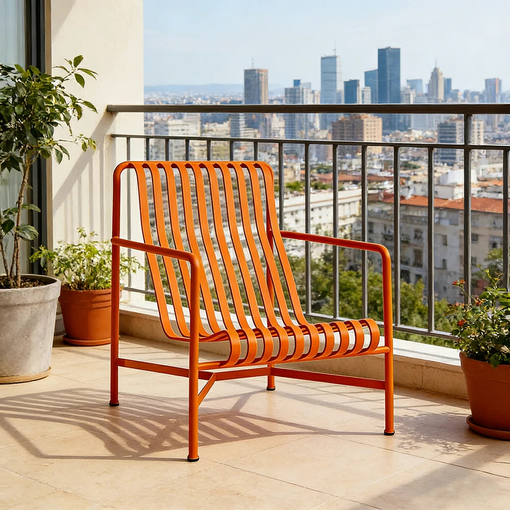 SOLARA Outdoor Metal Seating Collection - Bench, Lounger, Bar Stool & Dining Chair, Heavy-Duty Steel Frame, Weather-Resistant Finish - Orange