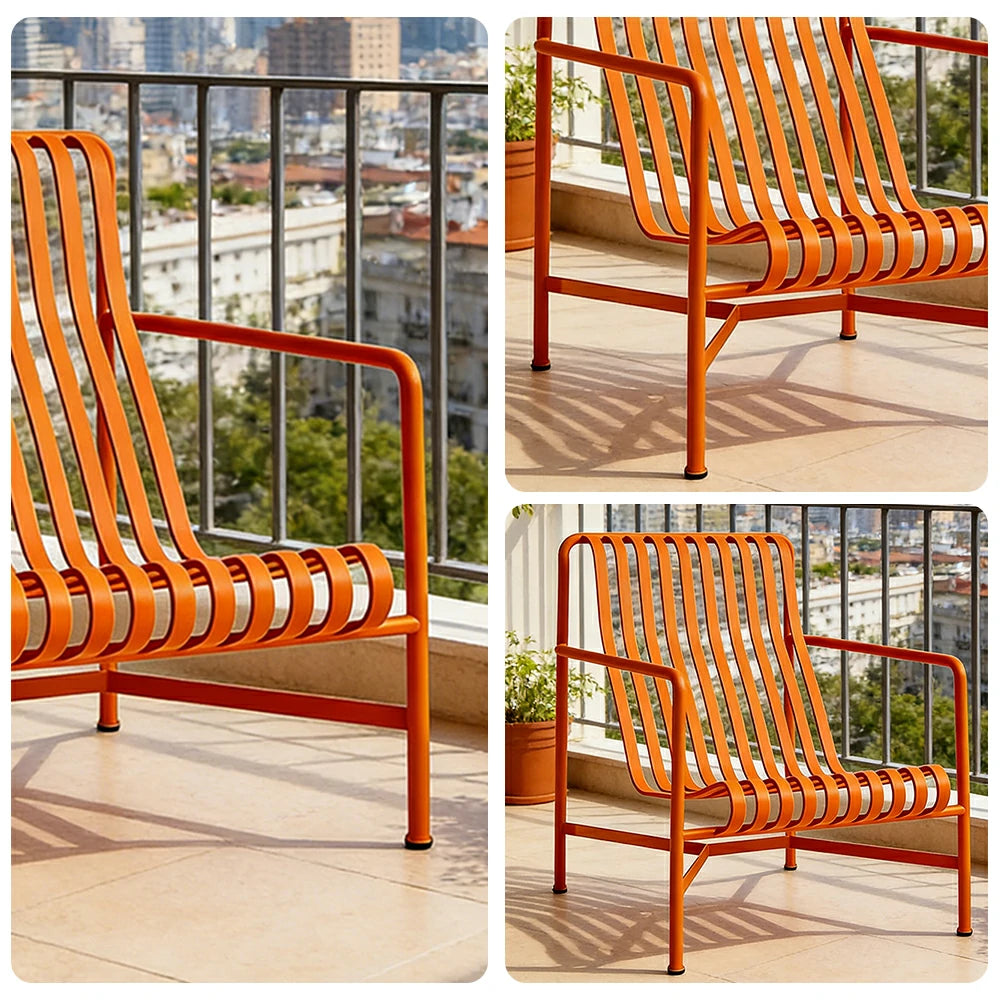 SOLARA Outdoor Metal Seating Collection - Bench, Lounger, Bar Stool & Dining Chair, Heavy-Duty Steel Frame, Weather-Resistant Finish - Orange