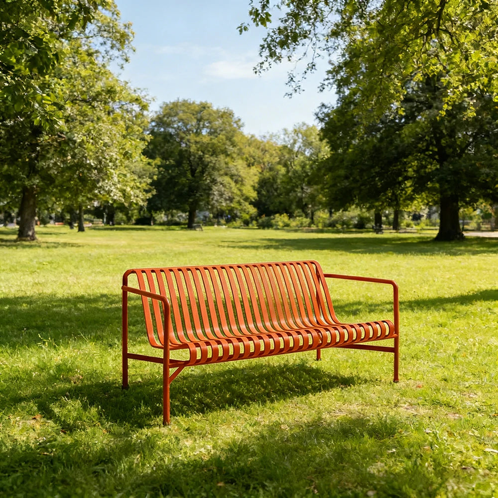 SOLARA Outdoor Metal Seating Collection - Bench, Lounger, Bar Stool & Dining Chair, Heavy-Duty Steel Frame, Weather-Resistant Finish - Orange