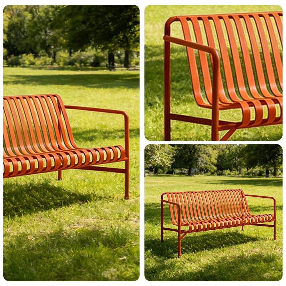 SOLARA Outdoor Metal Seating Collection - Bench, Lounger, Bar Stool & Dining Chair, Heavy-Duty Steel Frame, Weather-Resistant Finish - Orange