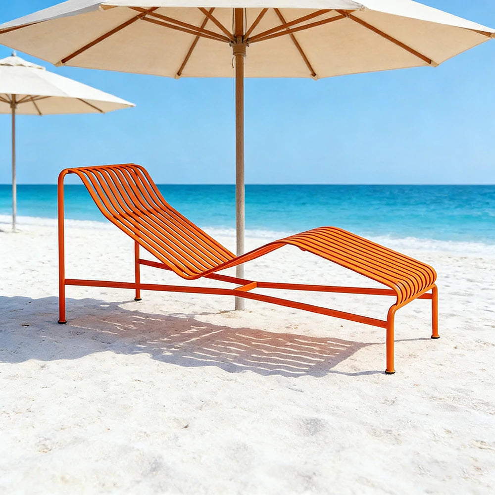 SOLARA Outdoor Metal Seating Collection - Bench, Lounger, Bar Stool & Dining Chair, Heavy-Duty Steel Frame, Weather-Resistant Finish - Orange