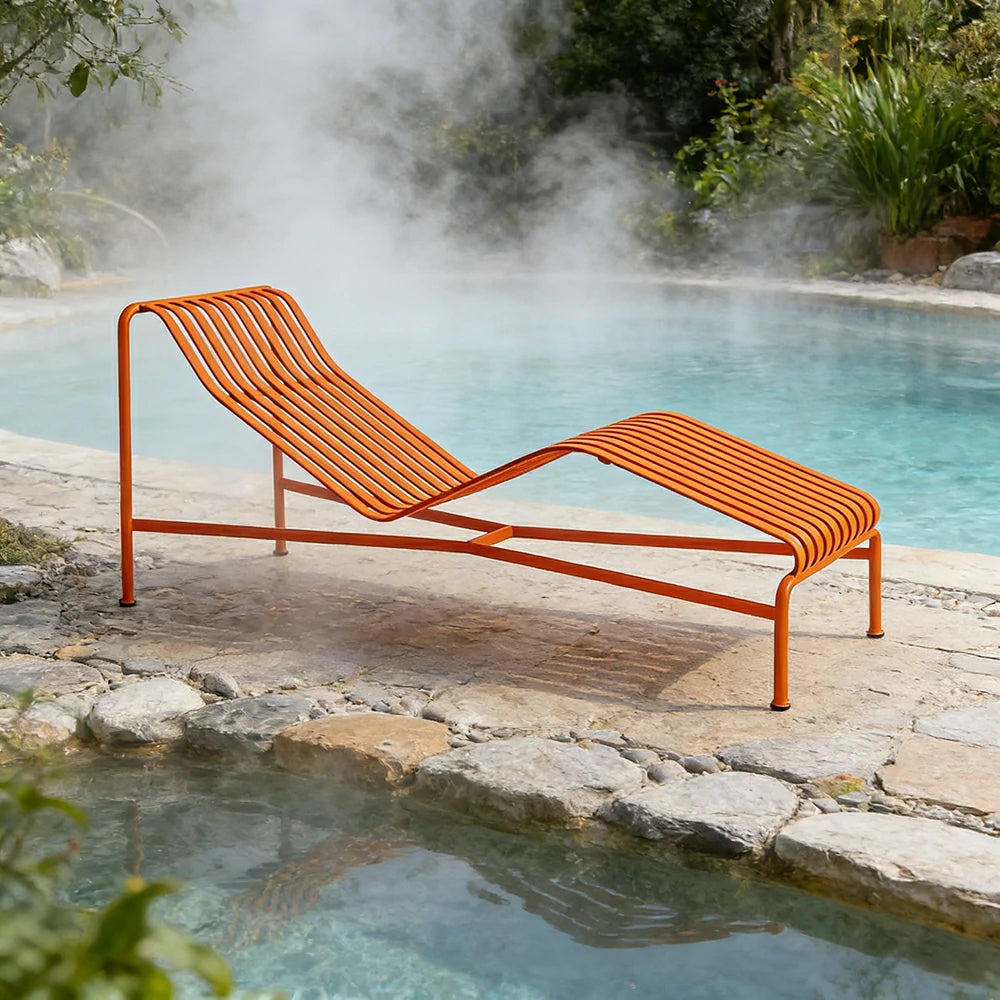 SOLARA Outdoor Metal Seating Collection - Bench, Lounger, Bar Stool & Dining Chair, Heavy-Duty Steel Frame, Weather-Resistant Finish - Orange
