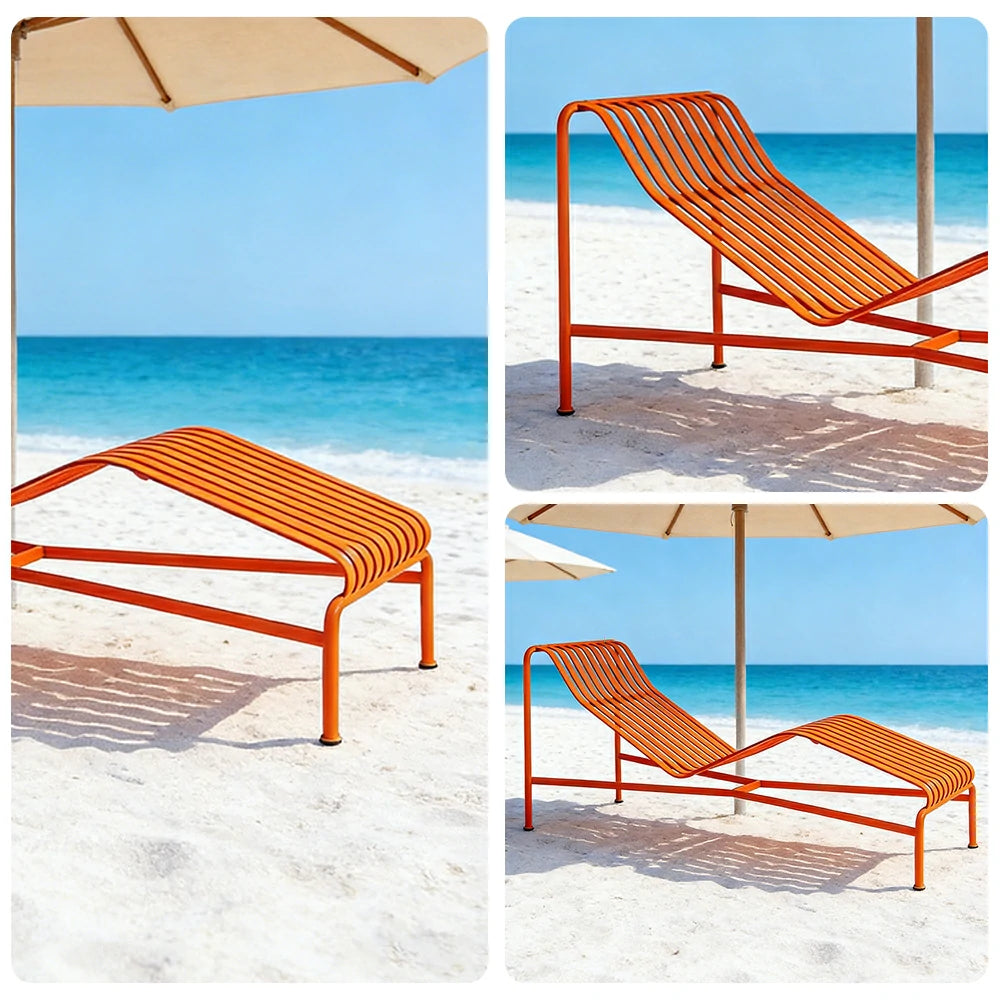 SOLARA Outdoor Metal Seating Collection - Bench, Lounger, Bar Stool & Dining Chair, Heavy-Duty Steel Frame, Weather-Resistant Finish - Orange