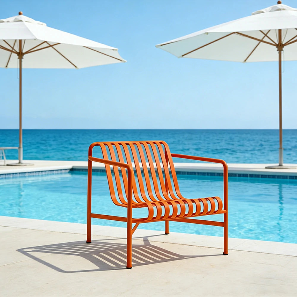 SOLARA Outdoor Metal Seating Collection - Bench, Lounger, Bar Stool & Dining Chair, Heavy-Duty Steel Frame, Weather-Resistant Finish - Orange