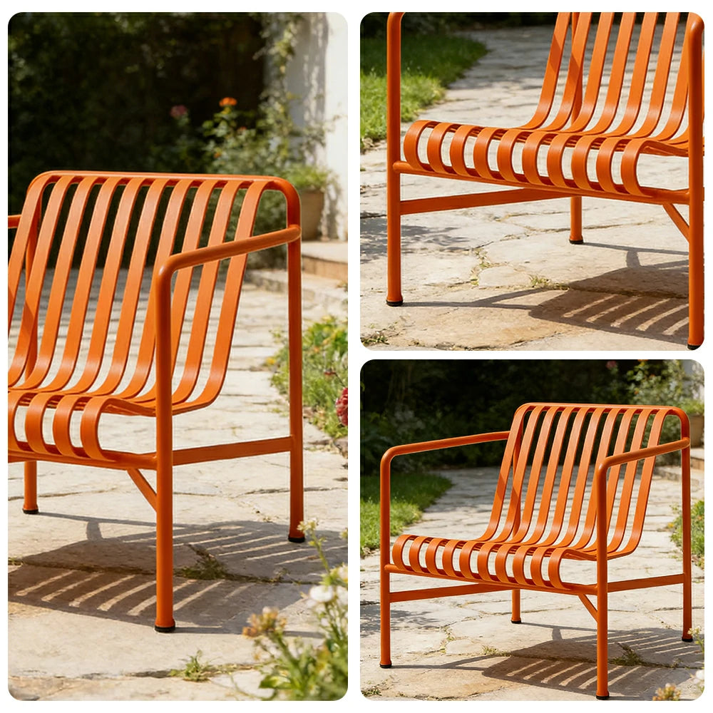 SOLARA Outdoor Metal Seating Collection - Bench, Lounger, Bar Stool & Dining Chair, Heavy-Duty Steel Frame, Weather-Resistant Finish - Orange