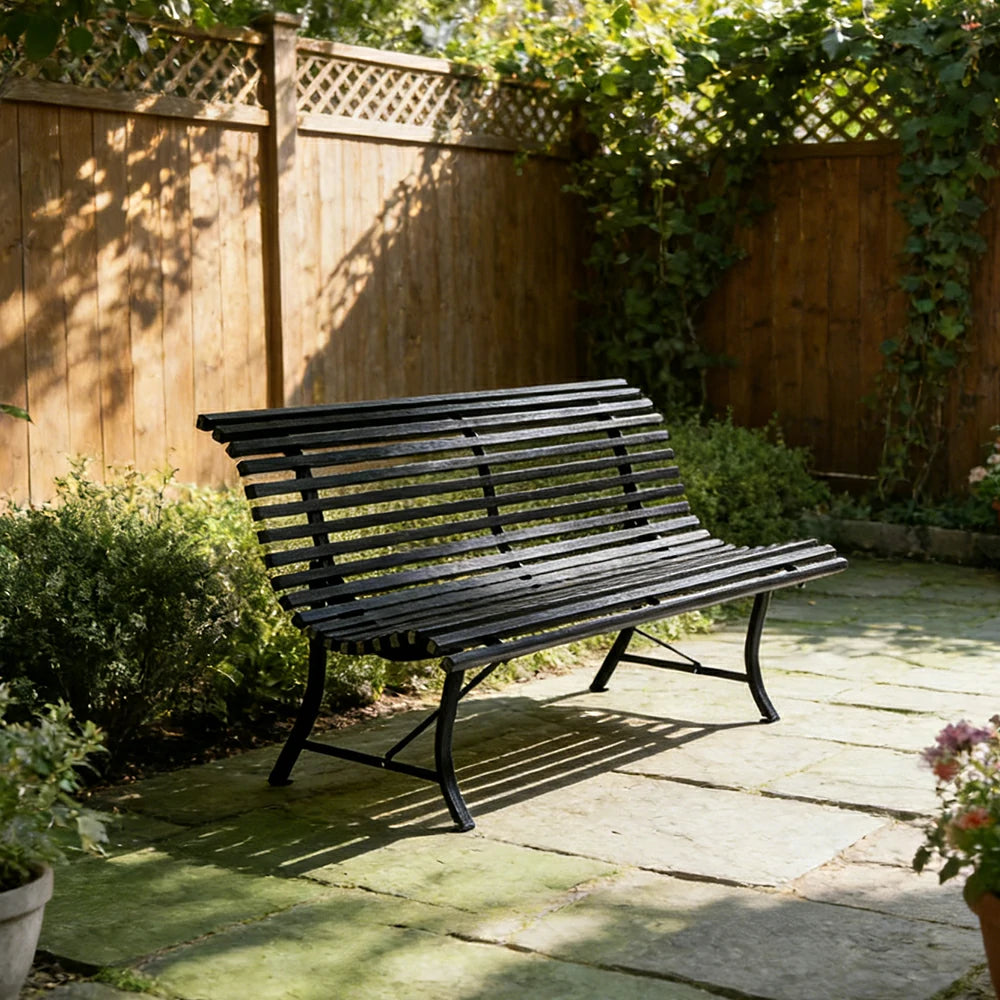 SOLARA 150/200cm Outdoor Bench - High-Strength Iron Frame, Weather-Resistant Coating, Modern Curved Design, Perfect for Gardens, Patios & Commercial Spaces - Black