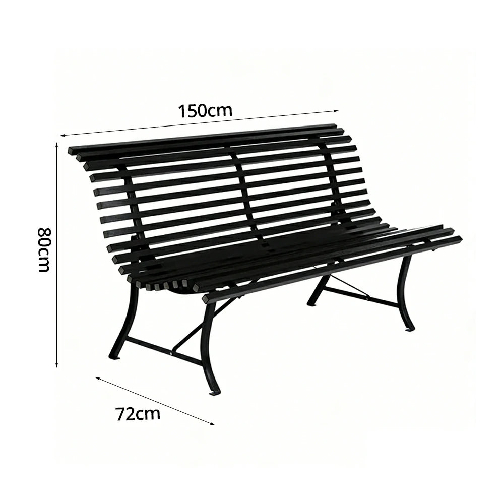 SOLARA 150/200cm Outdoor Bench - High-Strength Iron Frame, Weather-Resistant Coating, Modern Curved Design, Perfect for Gardens, Patios & Commercial Spaces - Black