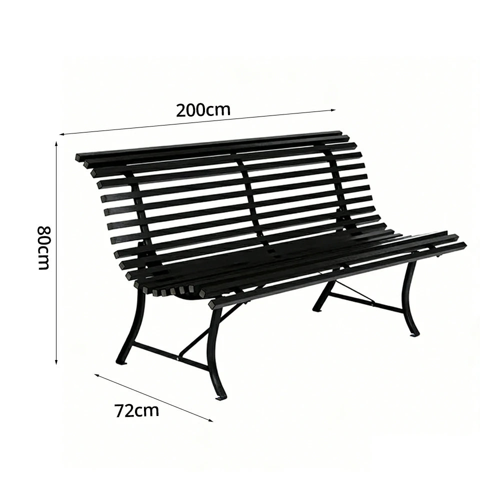 SOLARA 150/200cm Outdoor Bench - High-Strength Iron Frame, Weather-Resistant Coating, Modern Curved Design, Perfect for Gardens, Patios & Commercial Spaces - Black