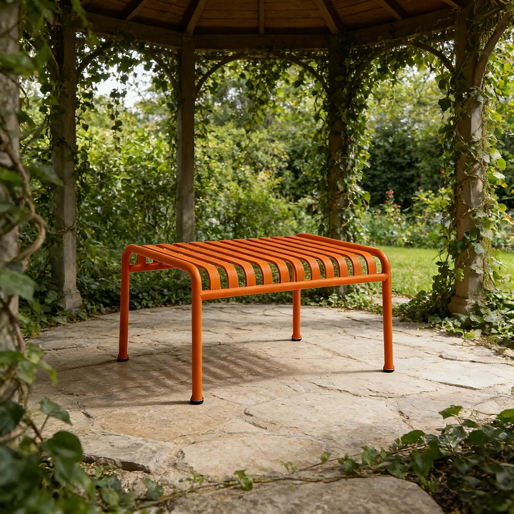 SOLARA Outdoor Metal Furniture Collection - Coffee Table, Long Table, Low Table & Dining Table, Heavy-Duty Steel Frame, Weather-Resistant Finish - Orange