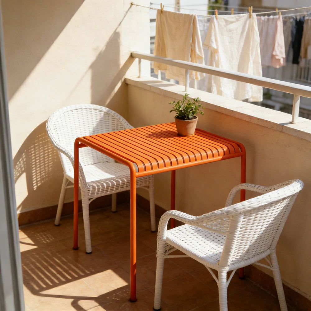 SOLARA Outdoor Metal Furniture Collection - Coffee Table, Long Table, Low Table & Dining Table, Heavy-Duty Steel Frame, Weather-Resistant Finish - Orange