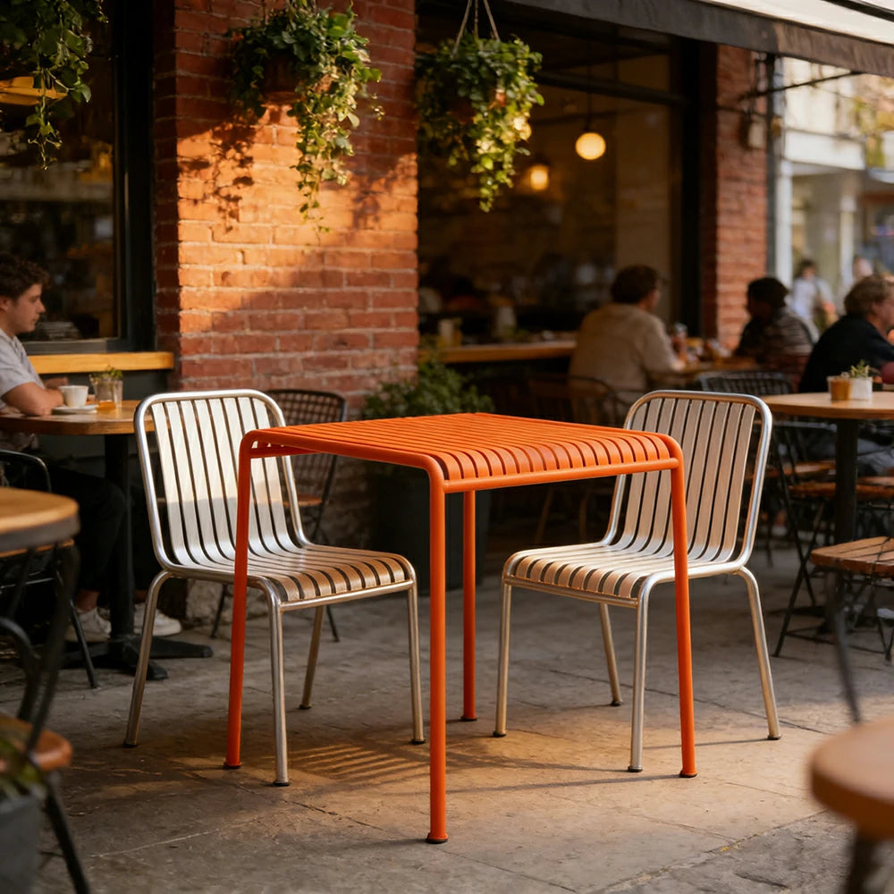 SOLARA Outdoor Metal Furniture Collection - Coffee Table, Long Table, Low Table & Dining Table, Heavy-Duty Steel Frame, Weather-Resistant Finish - Orange