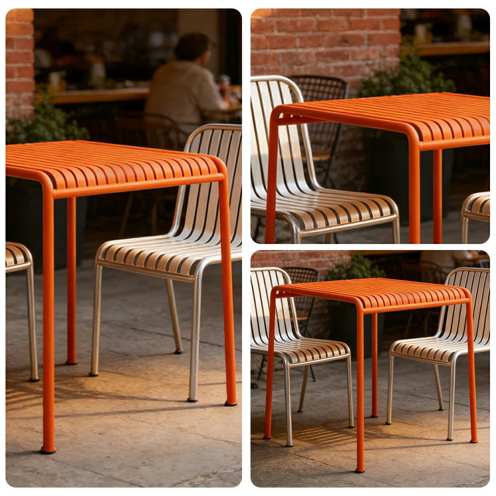 SOLARA Outdoor Metal Furniture Collection - Coffee Table, Long Table, Low Table & Dining Table, Heavy-Duty Steel Frame, Weather-Resistant Finish - Orange