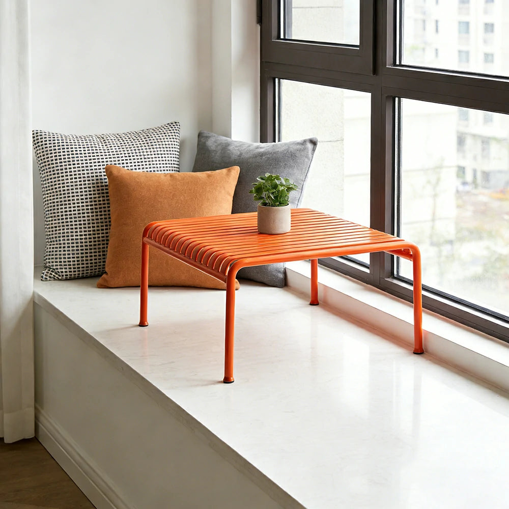 SOLARA Outdoor Metal Furniture Collection - Coffee Table, Long Table, Low Table & Dining Table, Heavy-Duty Steel Frame, Weather-Resistant Finish - Orange