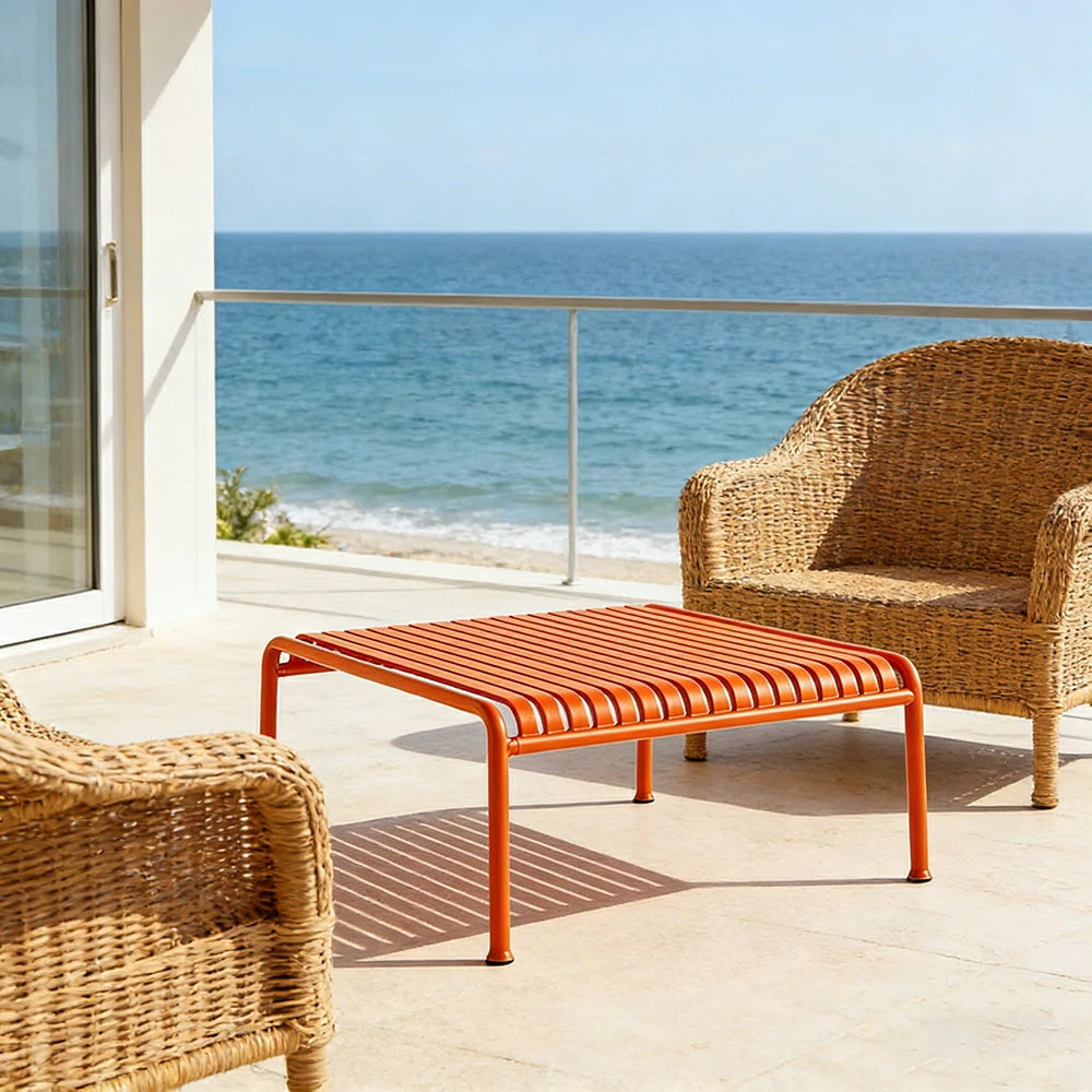 SOLARA Outdoor Metal Furniture Collection - Coffee Table, Long Table, Low Table & Dining Table, Heavy-Duty Steel Frame, Weather-Resistant Finish - Orange