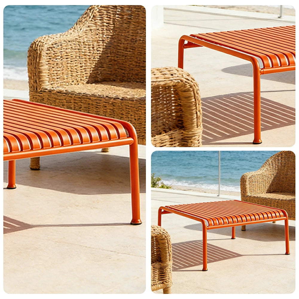SOLARA Outdoor Metal Furniture Collection - Coffee Table, Long Table, Low Table & Dining Table, Heavy-Duty Steel Frame, Weather-Resistant Finish - Orange