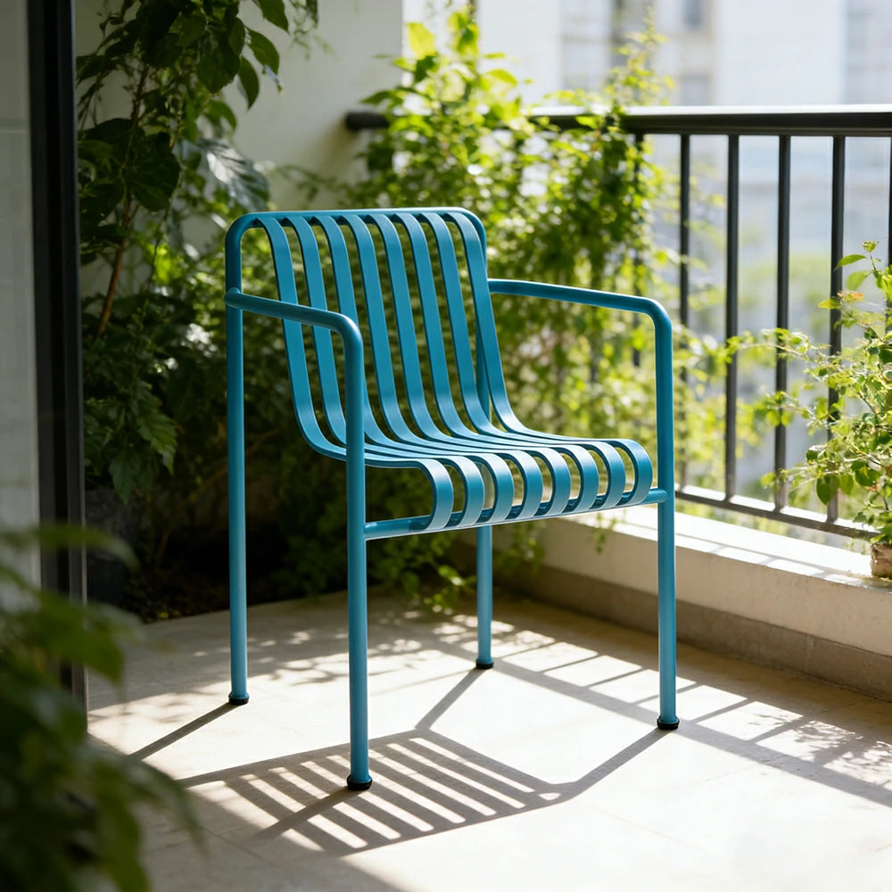 SOLARA Outdoor Metal Seating Collection - Bench, Lounger, Bar Stool & Dining Chair, Heavy-Duty Steel Frame, Weather-Resistant Finish - Light Blue