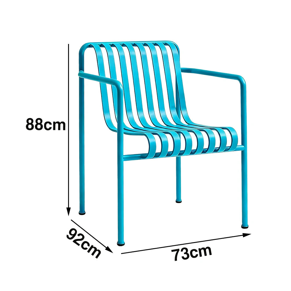 SOLARA Outdoor Metal Seating Collection - Bench, Lounger, Bar Stool & Dining Chair, Heavy-Duty Steel Frame, Weather-Resistant Finish - Light Blue