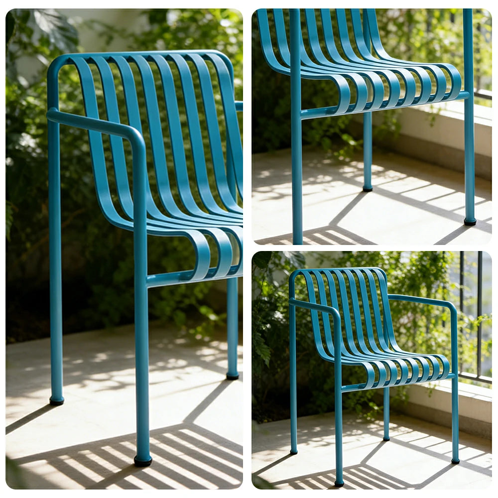 SOLARA Outdoor Metal Seating Collection - Bench, Lounger, Bar Stool & Dining Chair, Heavy-Duty Steel Frame, Weather-Resistant Finish - Light Blue