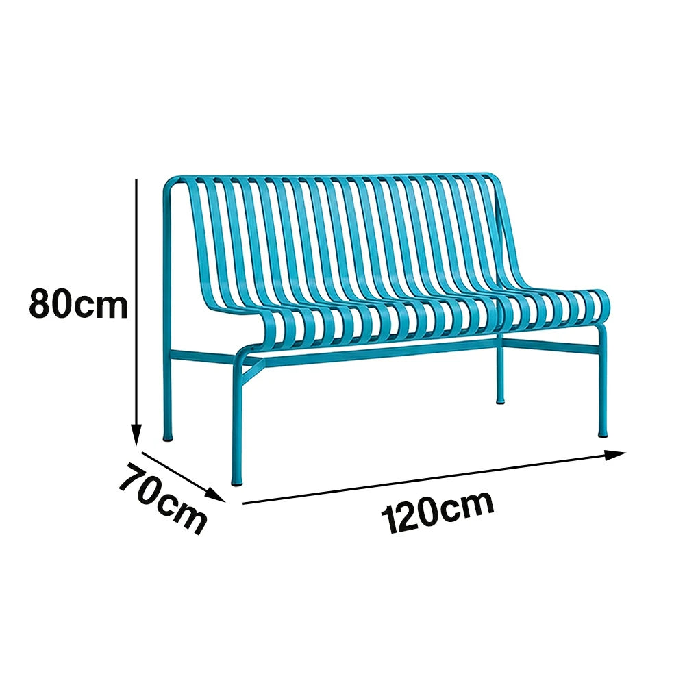 SOLARA Outdoor Metal Seating Collection - Bench, Lounger, Bar Stool & Dining Chair, Heavy-Duty Steel Frame, Weather-Resistant Finish - Light Blue