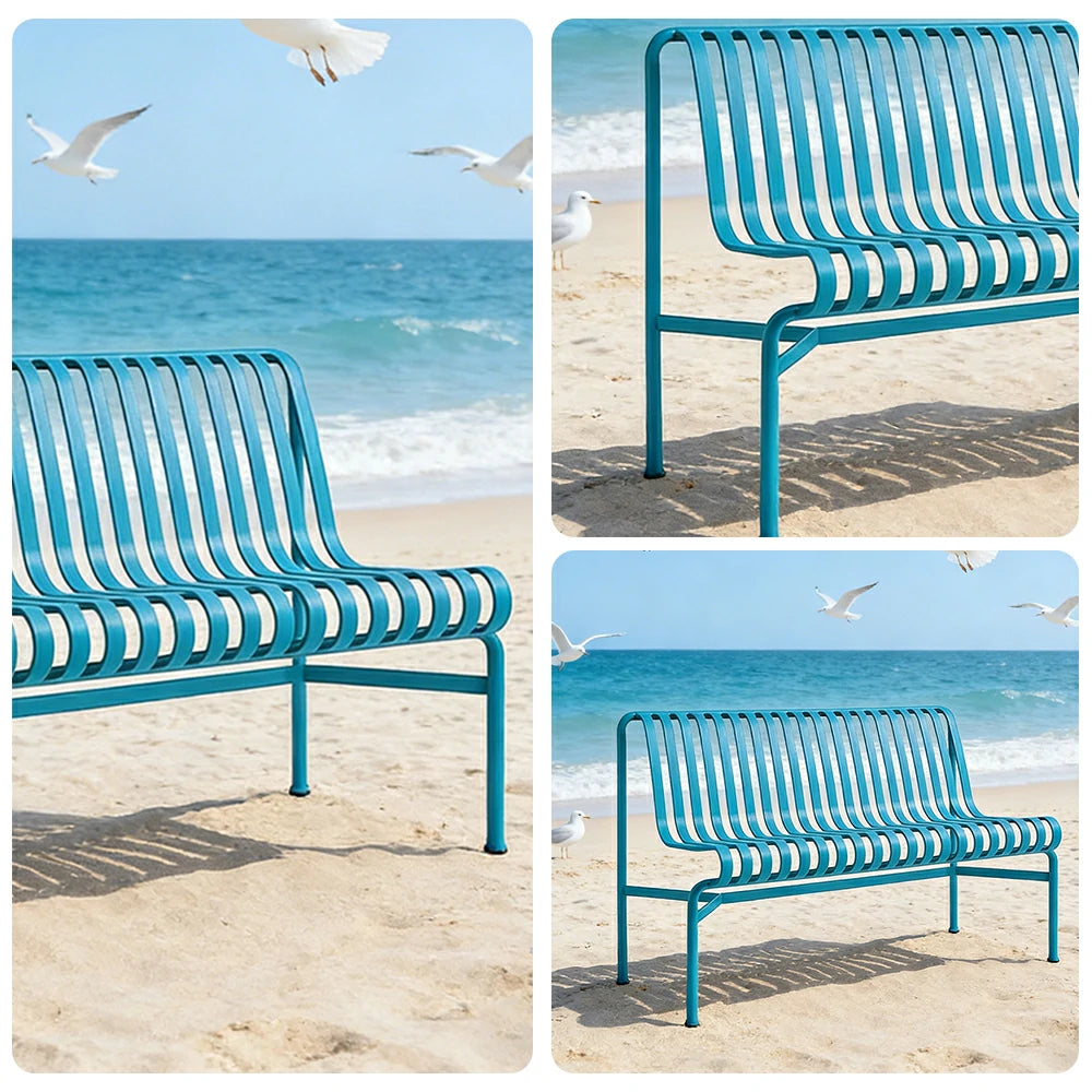 SOLARA Outdoor Metal Seating Collection - Bench, Lounger, Bar Stool & Dining Chair, Heavy-Duty Steel Frame, Weather-Resistant Finish - Light Blue