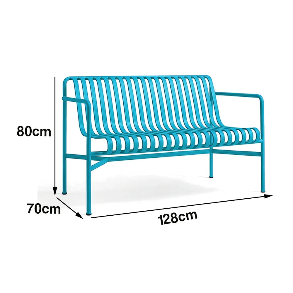 SOLARA Outdoor Metal Seating Collection - Bench, Lounger, Bar Stool & Dining Chair, Heavy-Duty Steel Frame, Weather-Resistant Finish - Light Blue