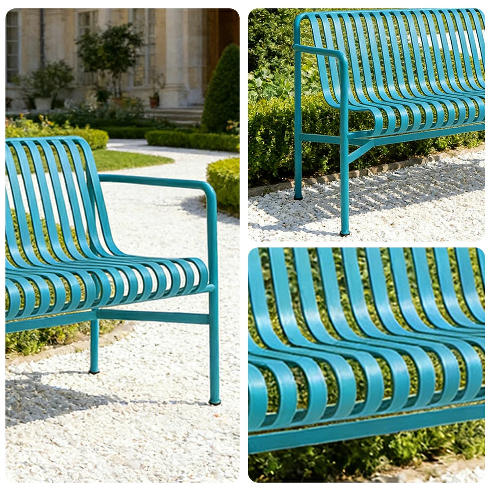 SOLARA Outdoor Metal Seating Collection - Bench, Lounger, Bar Stool & Dining Chair, Heavy-Duty Steel Frame, Weather-Resistant Finish - Light Blue