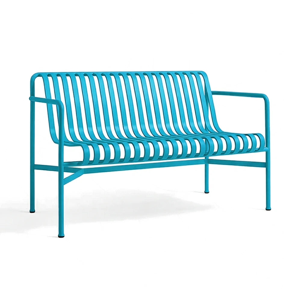 SOLARA Outdoor Metal Seating Collection - Bench, Lounger, Bar Stool & Dining Chair, Heavy-Duty Steel Frame, Weather-Resistant Finish - Light Blue