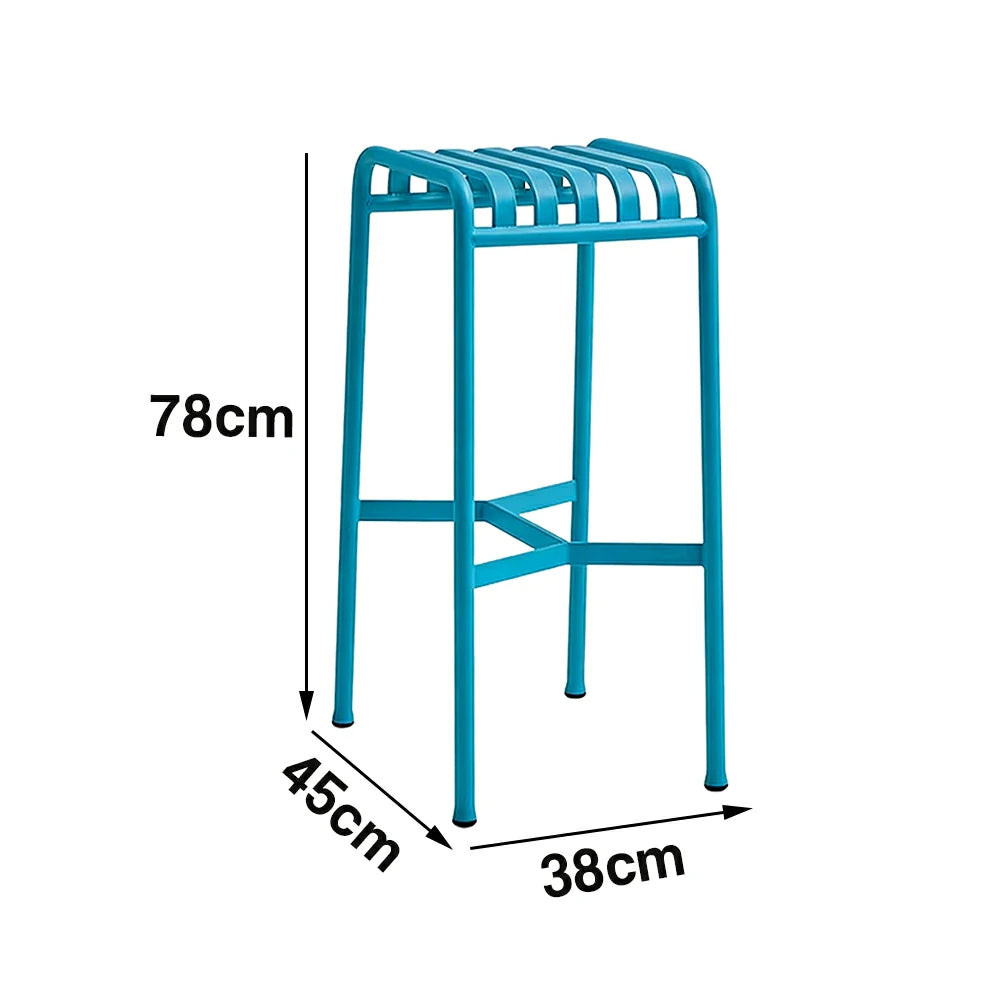 SOLARA Outdoor Metal Seating Collection - Bench, Lounger, Bar Stool & Dining Chair, Heavy-Duty Steel Frame, Weather-Resistant Finish - Light Blue