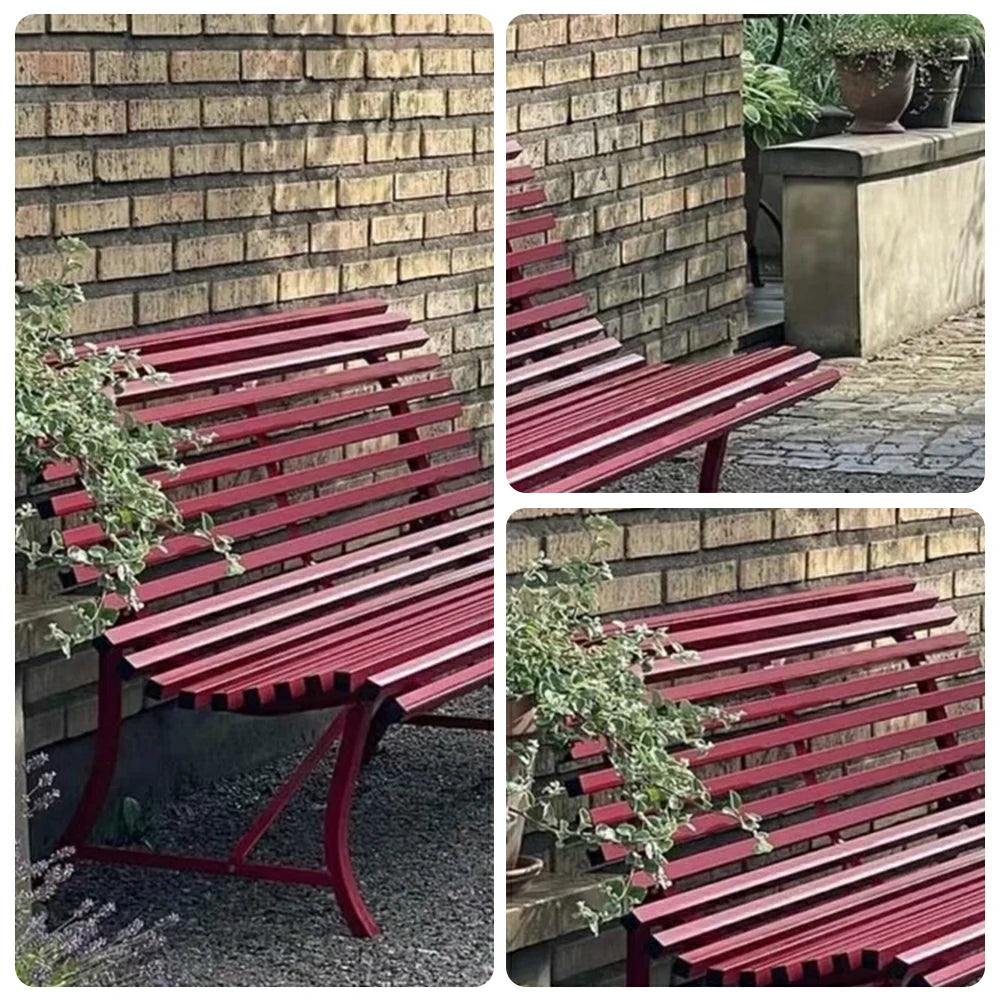 SOLARA 150/200cm Outdoor Bench - High-Strength Iron Frame, Weather-Resistant Coating, Modern Curved Design, Perfect for Gardens, Patios & Commercial Spaces - Red