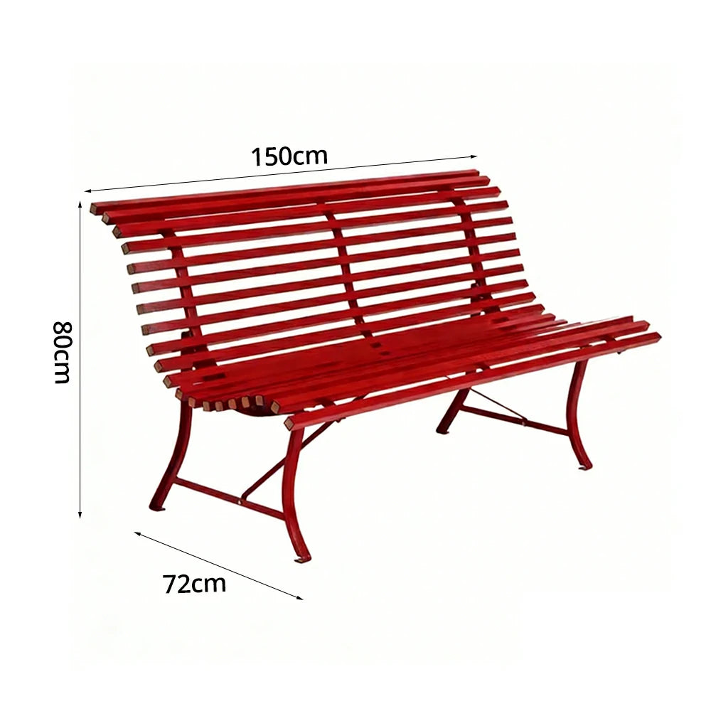 SOLARA 150/200cm Outdoor Bench - High-Strength Iron Frame, Weather-Resistant Coating, Modern Curved Design, Perfect for Gardens, Patios & Commercial Spaces - Red