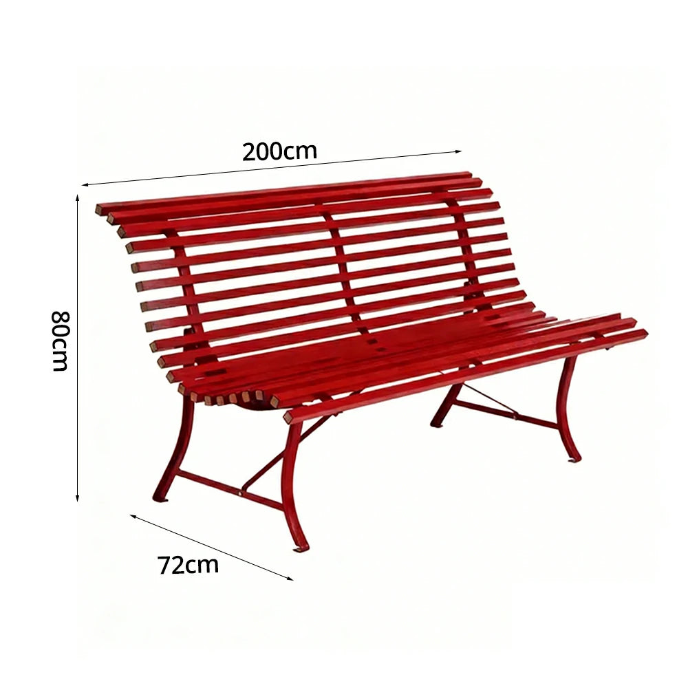 SOLARA 150/200cm Outdoor Bench - High-Strength Iron Frame, Weather-Resistant Coating, Modern Curved Design, Perfect for Gardens, Patios & Commercial Spaces - Red
